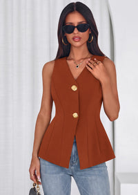 PRETTYGARDEN Womens Summer Sleeveless Blazer Vest Tops Trendy V Neck Button Down Business Casual Suit Vests Waistcoat PRETTYGARDEN