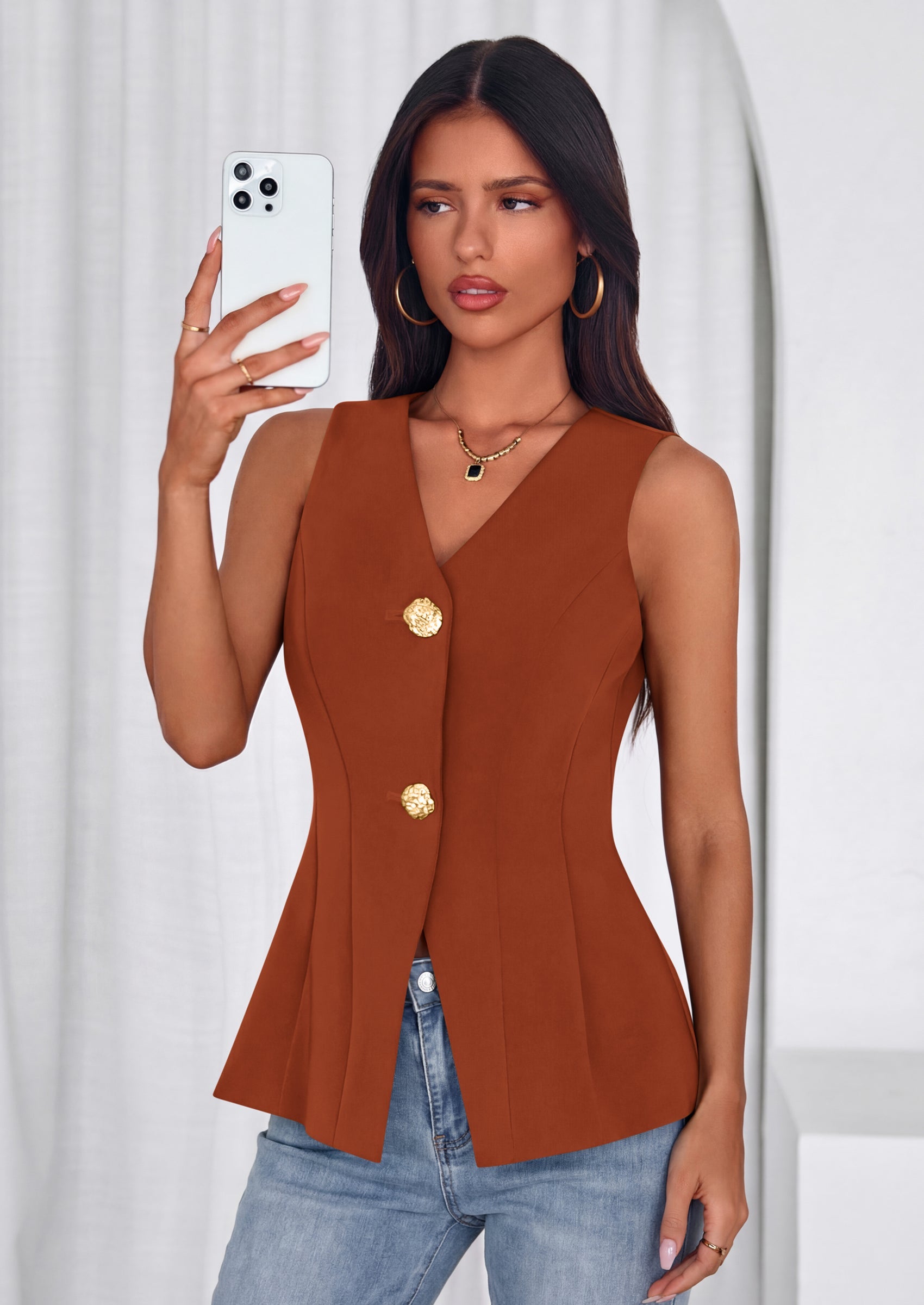 PRETTYGARDEN Womens Summer Sleeveless Blazer Vest Tops Trendy V Neck Button Down Business Casual Suit Vests Waistcoat PRETTYGARDEN