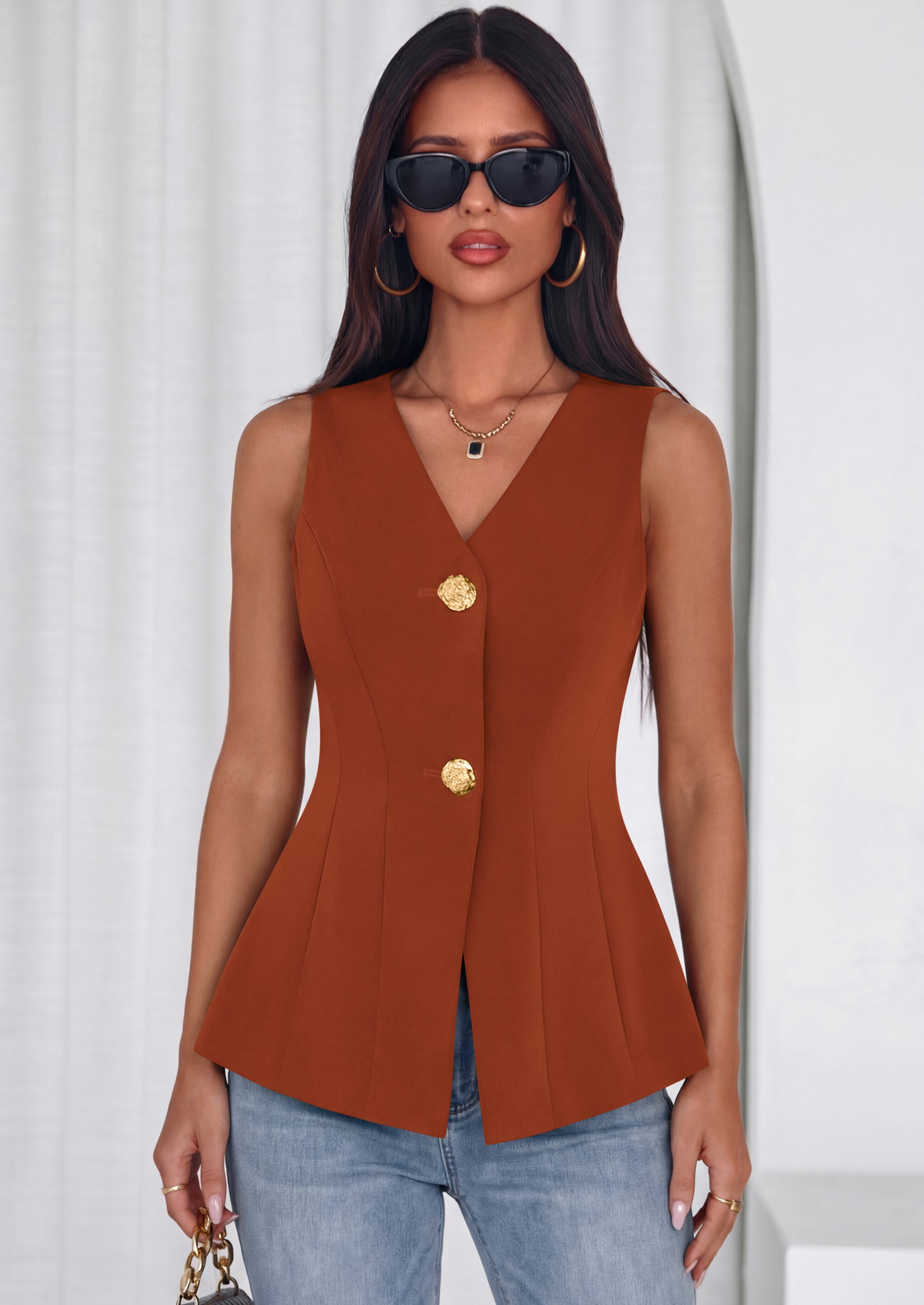 PRETTYGARDEN Womens Summer Sleeveless Blazer Vest Tops Trendy V Neck Button Down Business Casual Suit Vests Waistcoat PRETTYGARDEN