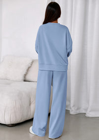 PRETTYGARDEN 2 Piece Sets For Women Fall Trendy Long Sleeve Sweatshirt Wide Leg Pants Loungewear Set Matching Sweatsuit