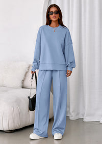 PRETTYGARDEN 2 Piece Sets For Women Fall Trendy Long Sleeve Sweatshirt Wide Leg Pants Loungewear Set Matching Sweatsuit