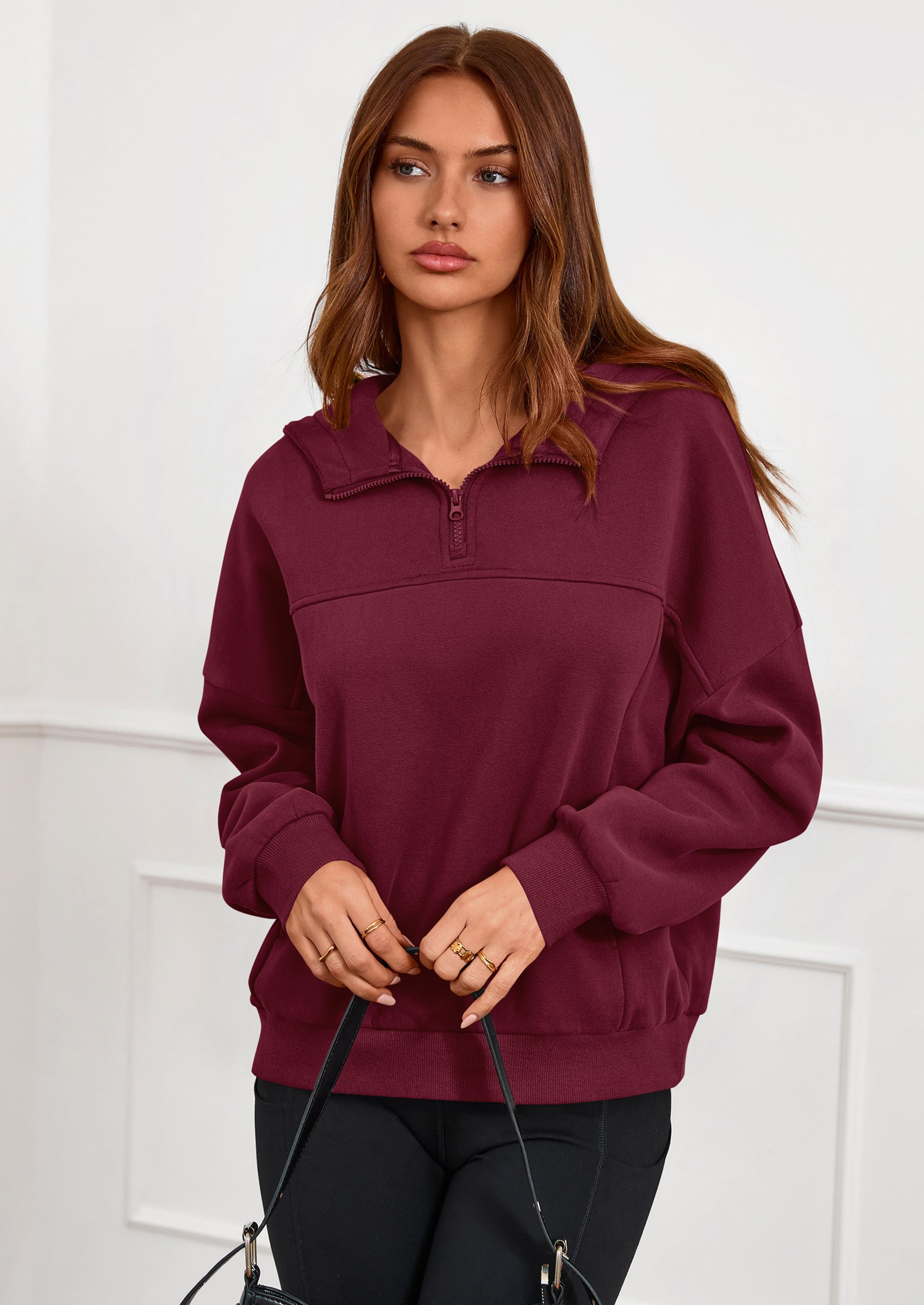 PRETTYGARDEN Womens Hoodies Cropped Fleece Sweatshirts Fall Fashion Quarter Zip Pullover Long Sleeve Tops Winter Clothes