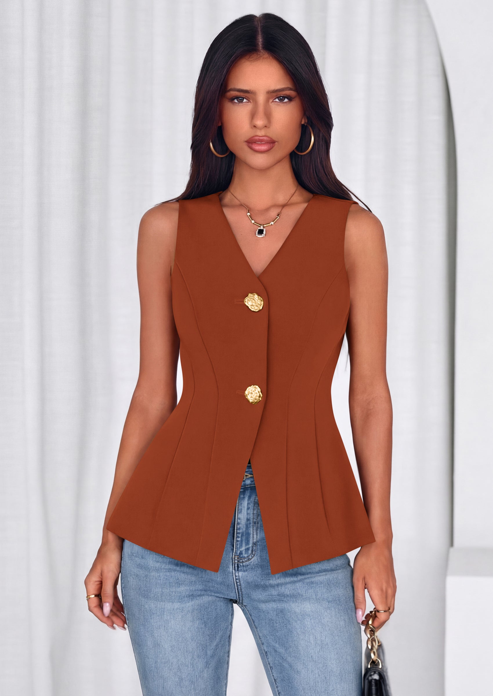 PRETTYGARDEN Womens Summer Sleeveless Blazer Vest Tops Trendy V Neck Button Down Business Casual Suit Vests Waistcoat PRETTYGARDEN