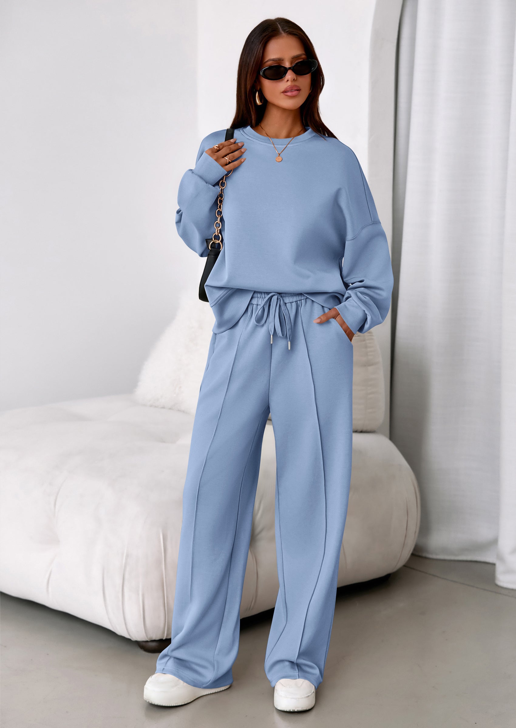 PRETTYGARDEN 2 Piece Sets For Women Fall Trendy Long Sleeve Sweatshirt Wide Leg Pants Loungewear Set Matching Sweatsuit