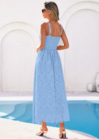 PRETTYGARDEN Womens Sleeveless Maxi Summer Dresses Hollow Out Eyelet Square Neck Ruffle Flowy Beach Vacation Sundress PRETTYGARDEN