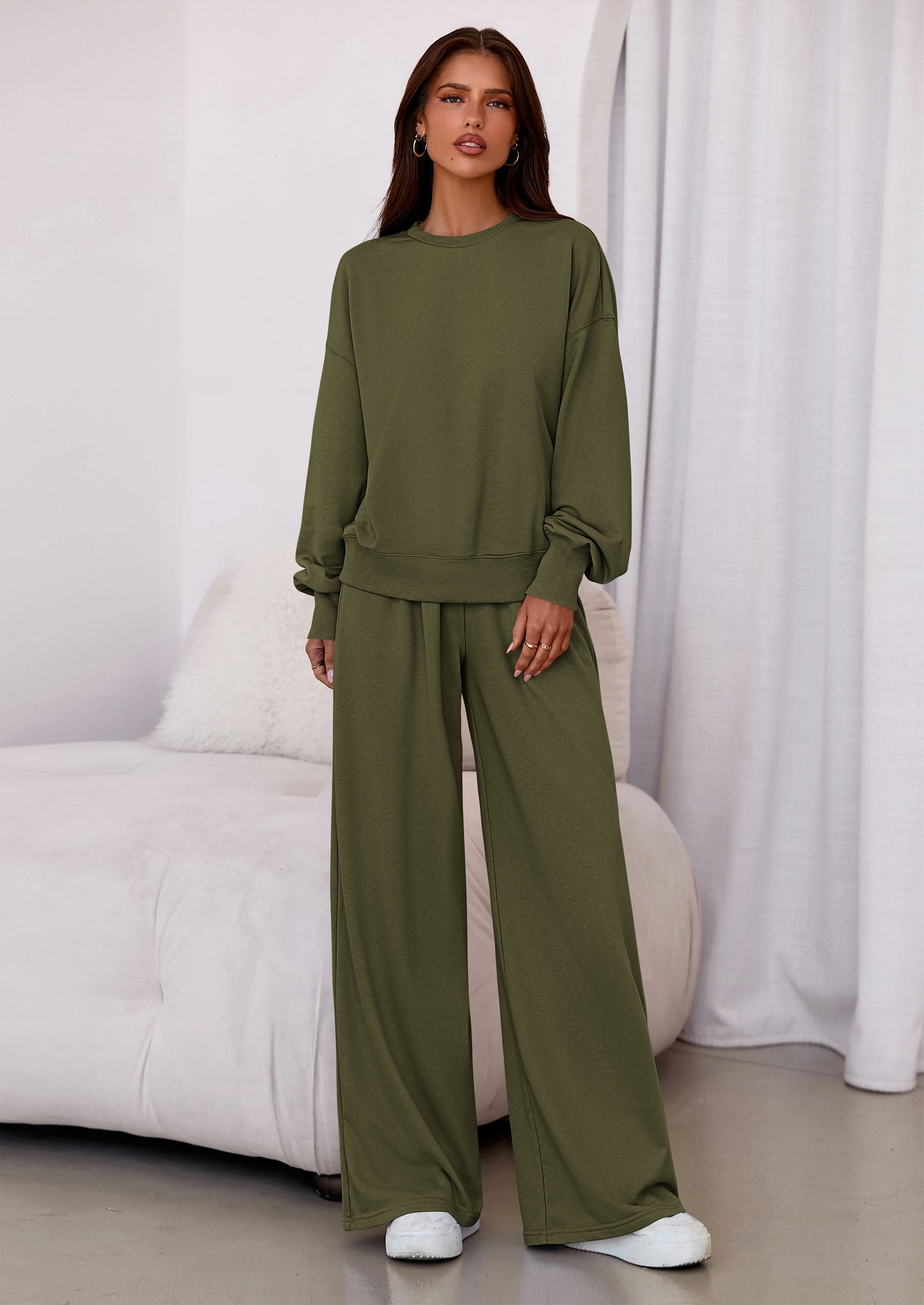 PRETTYGARDEN Womens 2 Piece Sets Long Sleeve Sweatshirt Wide Leg Pants Loose Matching Lounge Set Trendy Fall Outfits