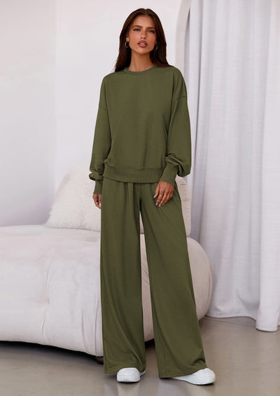 PRETTYGARDEN Womens 2 Piece Sets Long Sleeve Sweatshirt Wide Leg Pants Loose Matching Lounge Set Trendy Fall Outfits