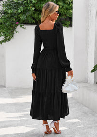 PRETTYGARDEN Fall Wedding Guest Dresses for Women Floral Long Sleeve Smocked Tiered Elegant Long Flowy Boho Dress