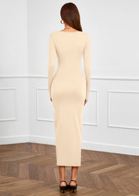 PRETTYGARDEN Women's Fall Wedding Guest Cocktail Midi Dresses Elegant Long Sleeve Bodycon Ruched Dress Fashion Clothing