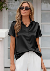 PRETTYGARDEN Women's Summer Button Down Shirts Short Sleeve Work Tops Dressy Blouses Spring Business Casual Outfits