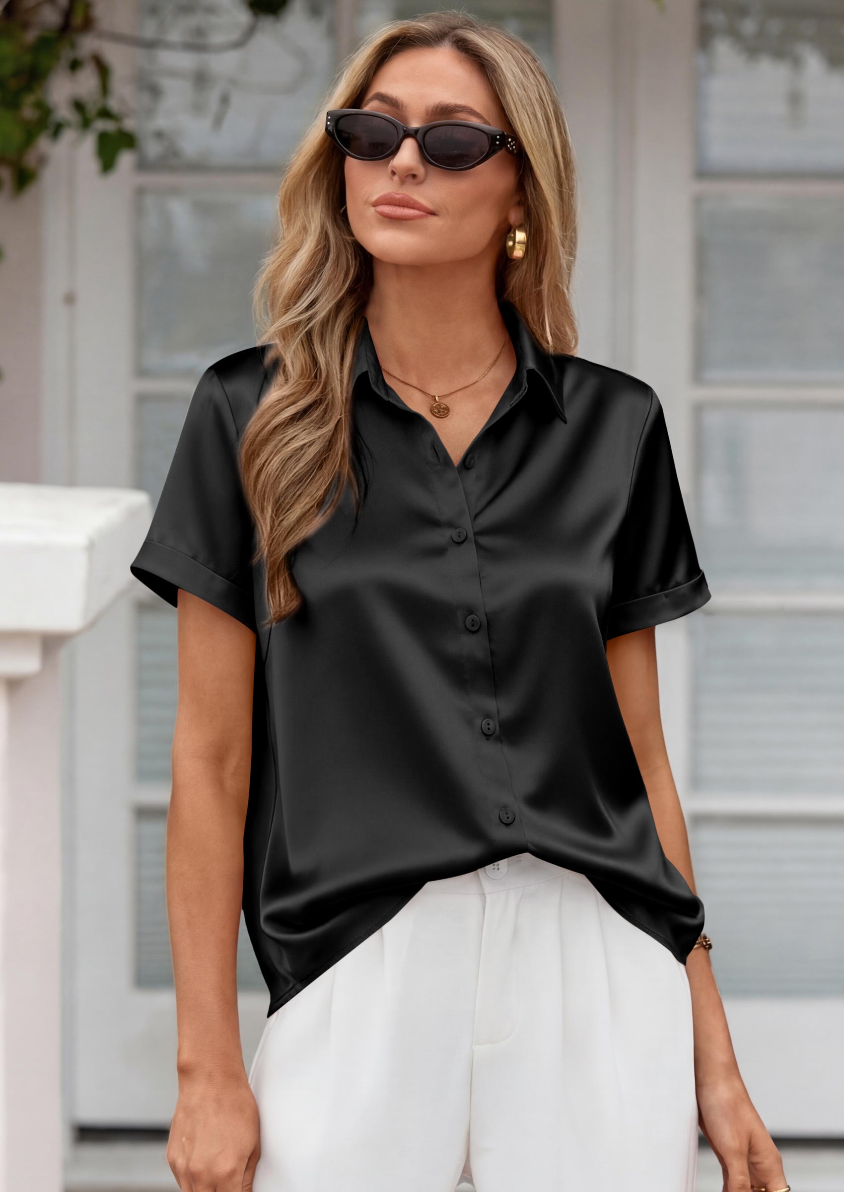 PRETTYGARDEN Women's Summer Button Down Shirts Short Sleeve Work Tops Dressy Blouses Spring Business Casual Outfits