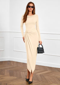 PRETTYGARDEN Women's Fall Wedding Guest Cocktail Midi Dresses Elegant Long Sleeve Bodycon Ruched Dress Fashion Clothing