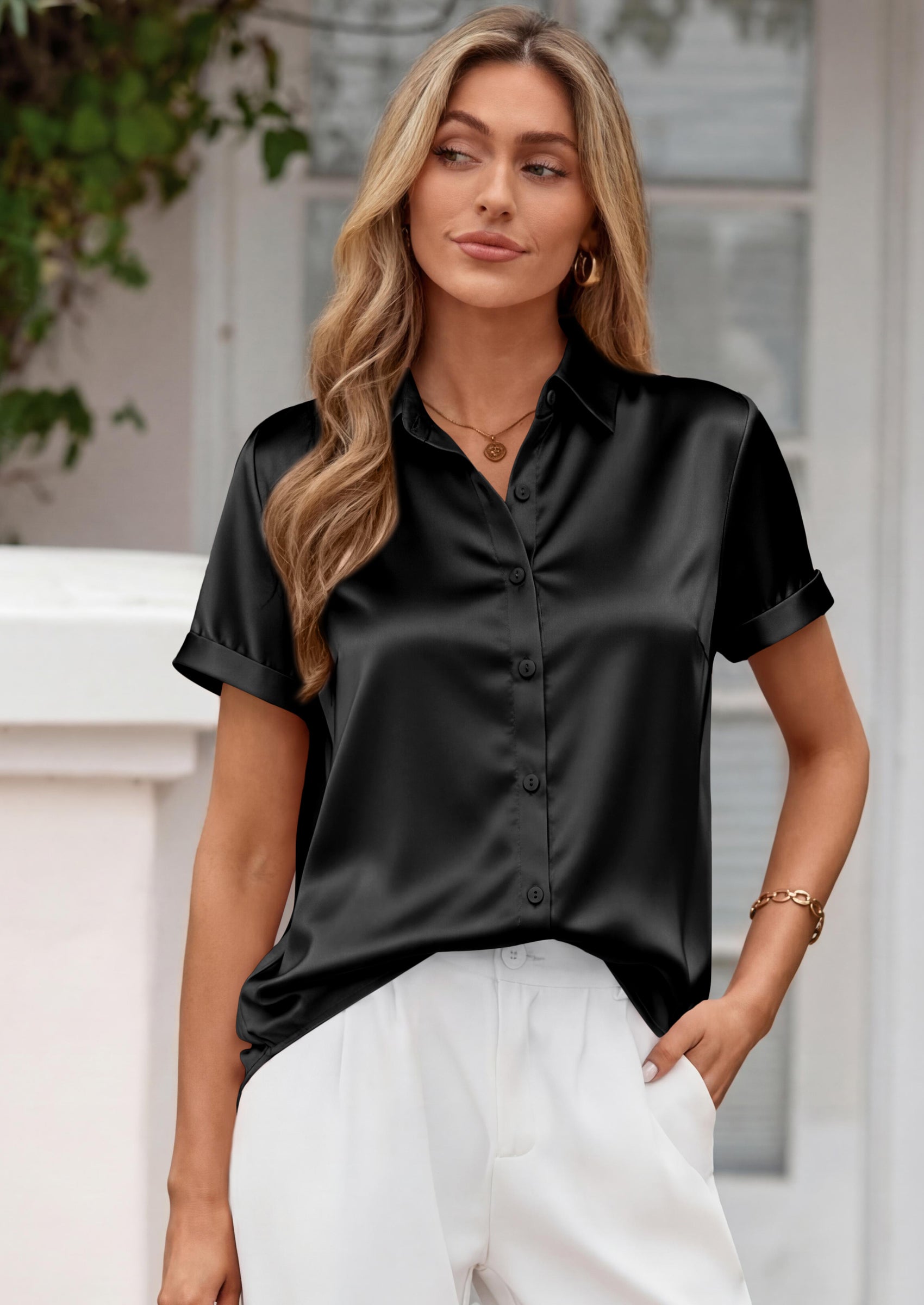 PRETTYGARDEN Women's Summer Button Down Shirts Short Sleeve Work Tops Dressy Blouses Spring Business Casual Outfits