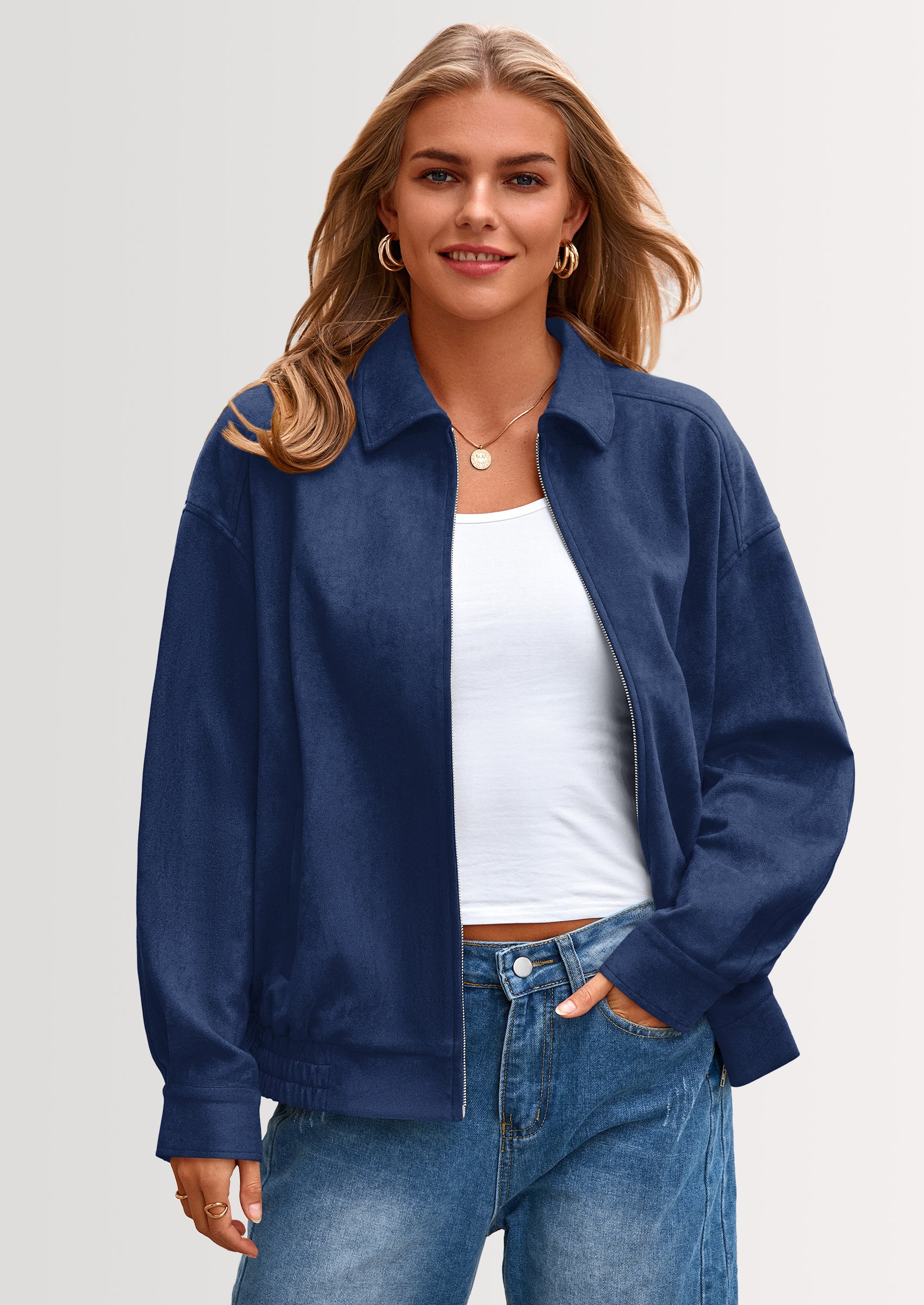 PRETTYGARDEN Women's Faux Suede Motorcycle Jacket Trendy Fall Fashion Oversized Zip Up Coats Winter Clothes Outerwear