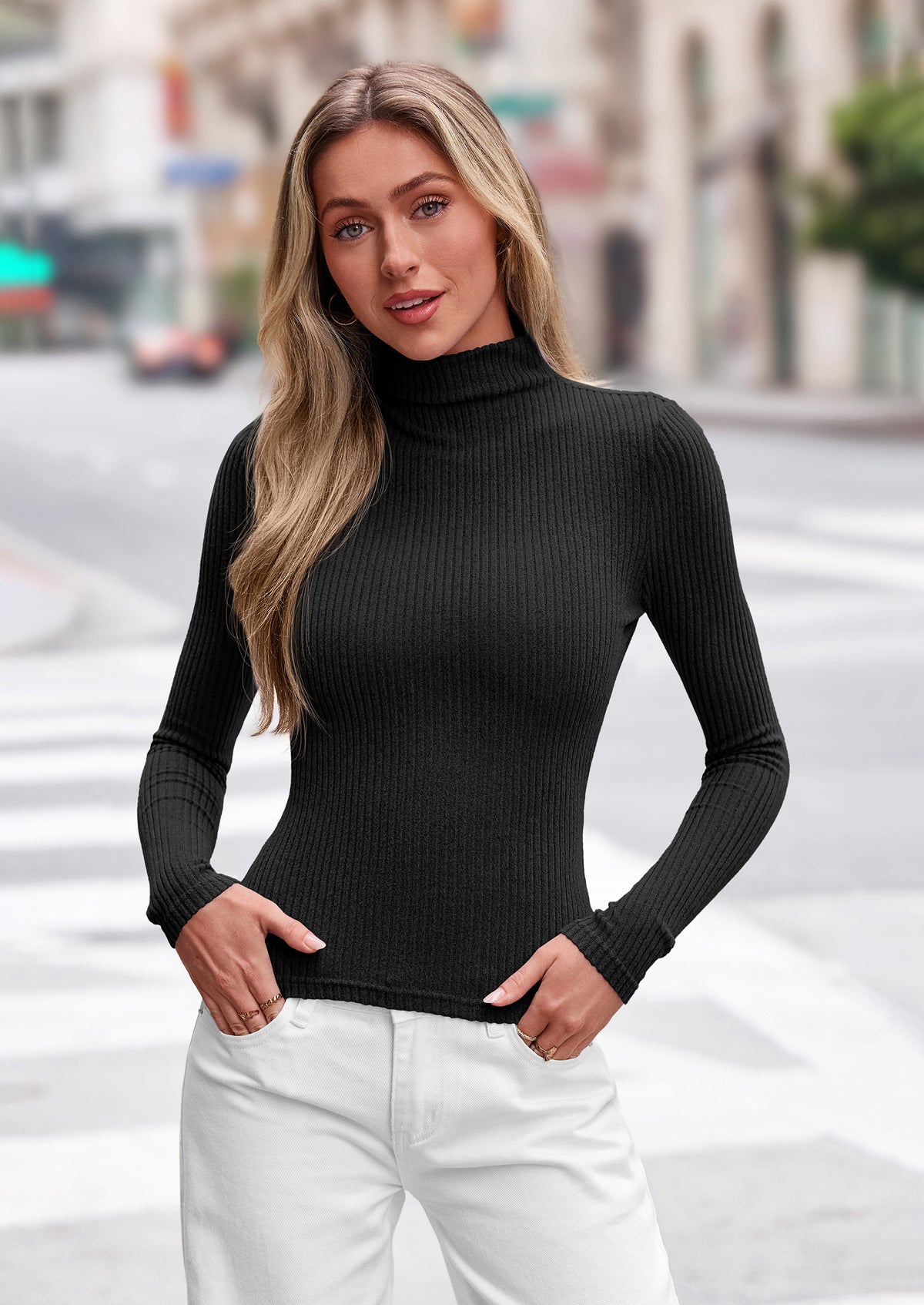 PRETTYGARDEN Long Sleeve T Shirts for Women Fall Fashion Mock Neck Fitted Ribbed Tee Tops Casual Basic Winter Clothing