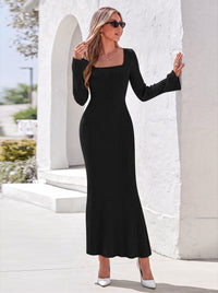 PRETTYGARDEN Women's Fall Long Sleeve Maxi Bodycon Dresses | Soft Stretchy Ribbed Knit, Bell Sleeve Square Neck Mermaid, Elegant Long Dress, Wedding Guest Party, 2026 Winter Clothing