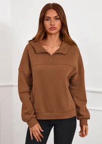 PRETTYGARDEN Womens Hoodies Cropped Fleece Sweatshirts Fall Fashion Quarter Zip Pullover Long Sleeve Tops Winter Clothes