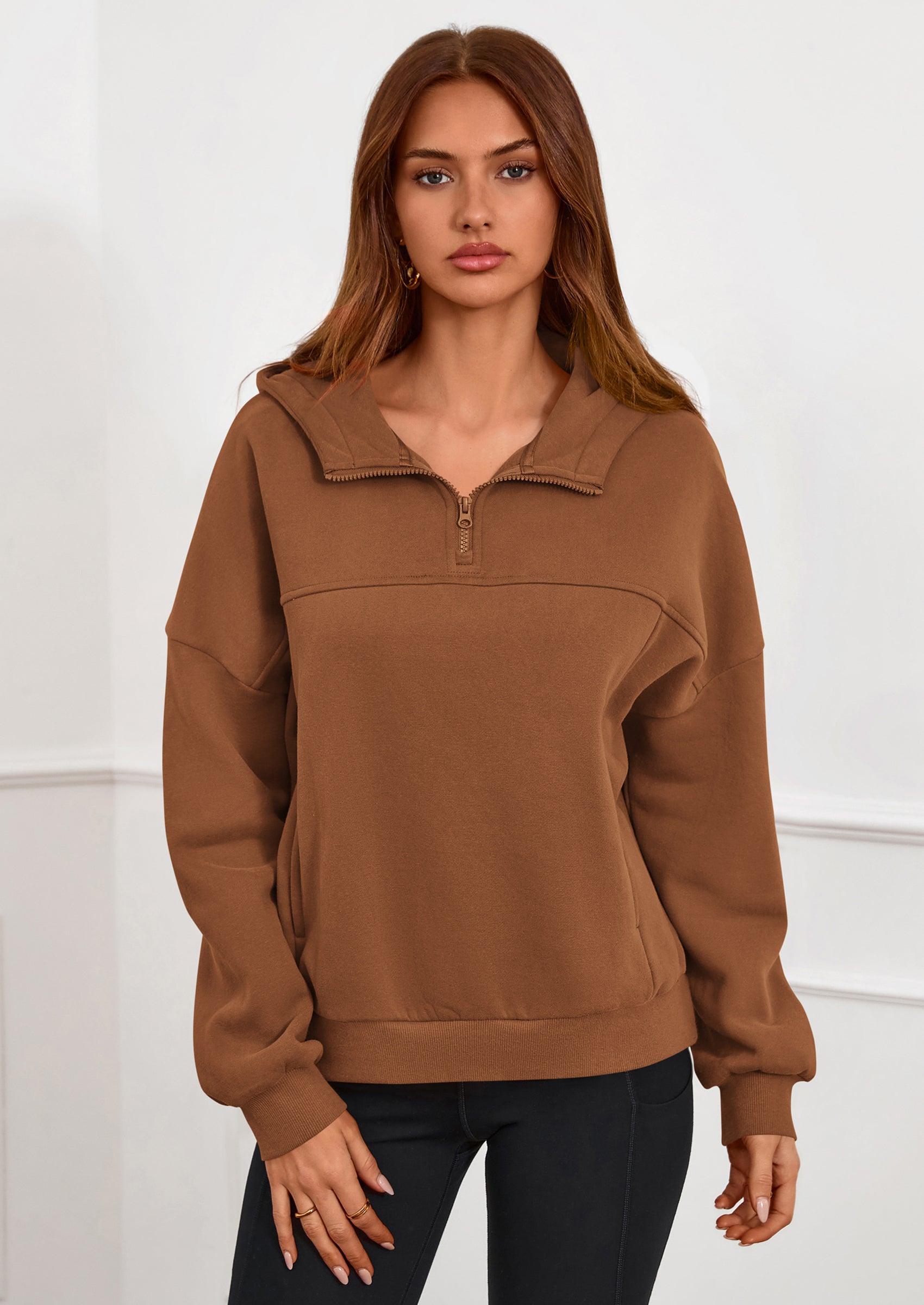 PRETTYGARDEN Womens Hoodies Cropped Fleece Sweatshirts Fall Fashion Quarter Zip Pullover Long Sleeve Tops Winter Clothes