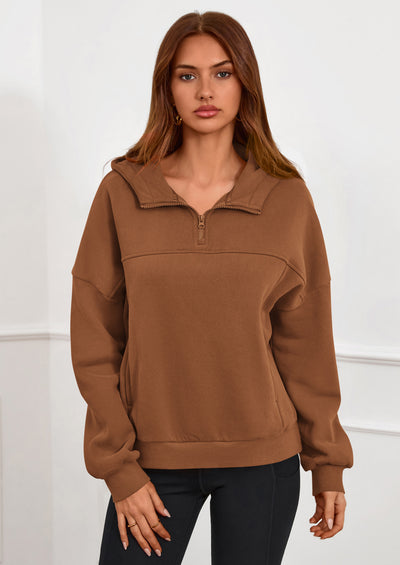 PRETTYGARDEN Womens Hoodies Cropped Fleece Sweatshirts Fall Fashion Quarter Zip Pullover Long Sleeve Tops Winter Clothes