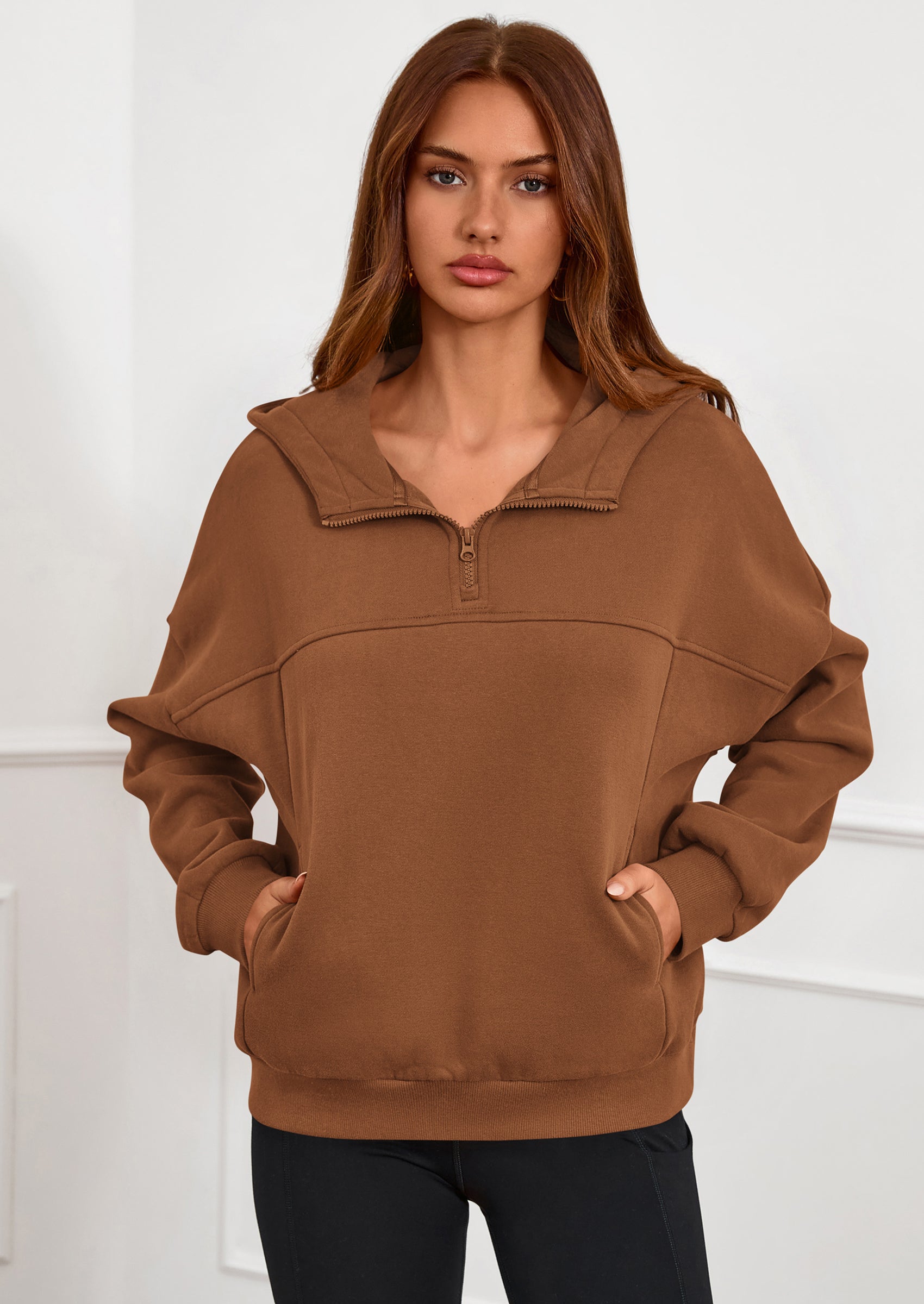 PRETTYGARDEN Womens Hoodies Cropped Fleece Sweatshirts Fall Fashion Quarter Zip Pullover Long Sleeve Tops Winter Clothes