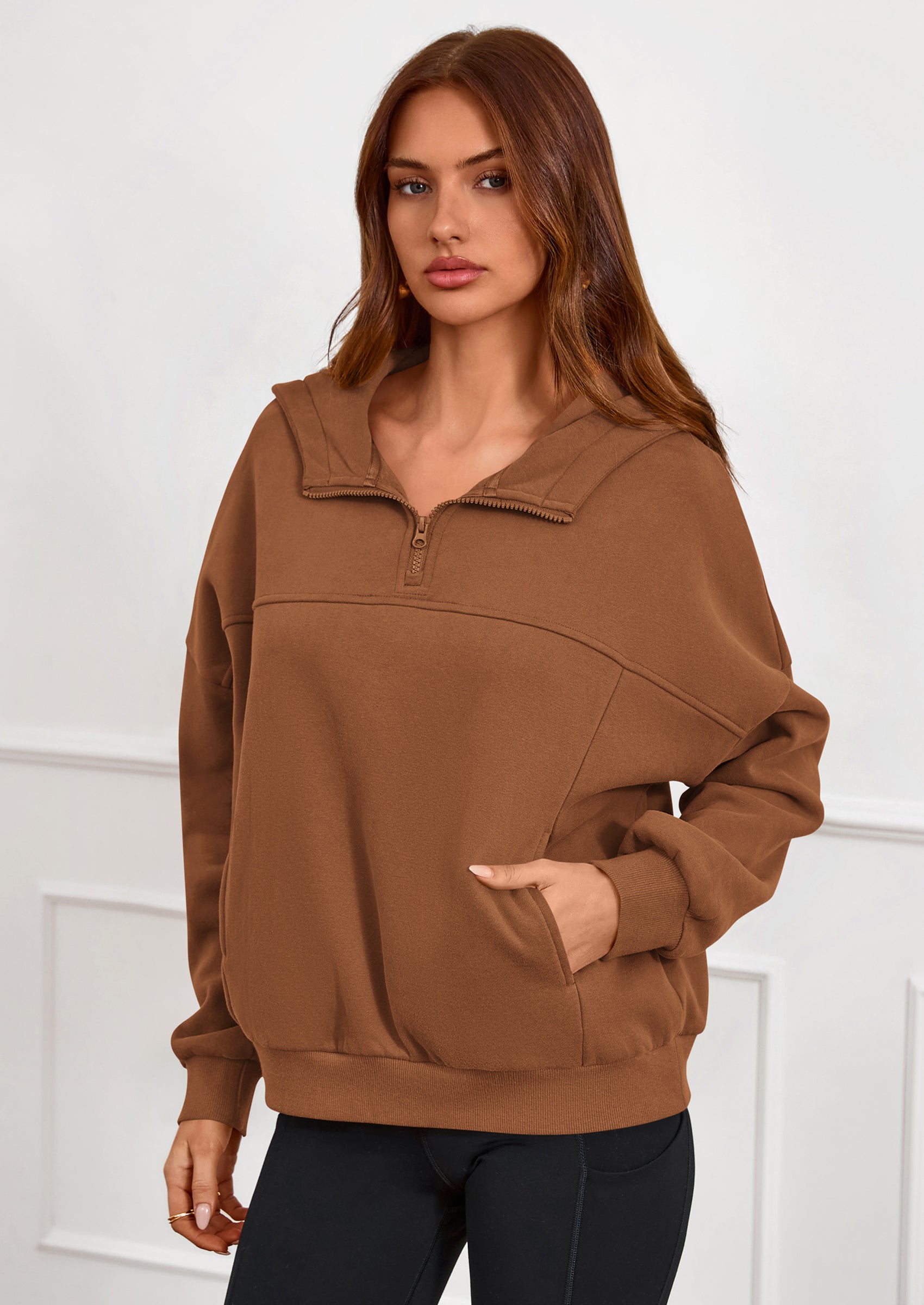 PRETTYGARDEN Womens Hoodies Cropped Fleece Sweatshirts Fall Fashion Quarter Zip Pullover Long Sleeve Tops Winter Clothes