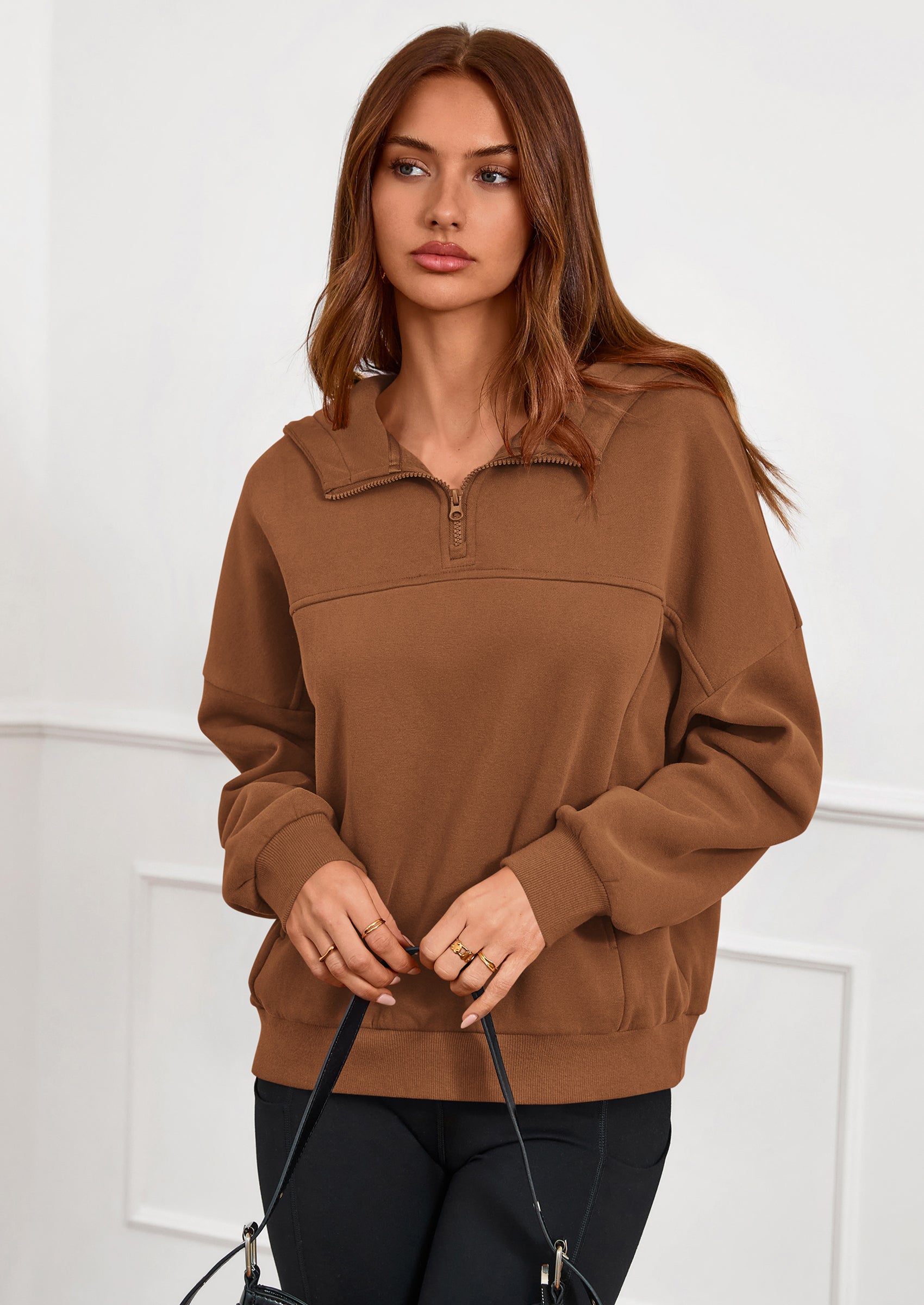 PRETTYGARDEN Womens Hoodies Cropped Fleece Sweatshirts Fall Fashion Quarter Zip Pullover Long Sleeve Tops Winter Clothes