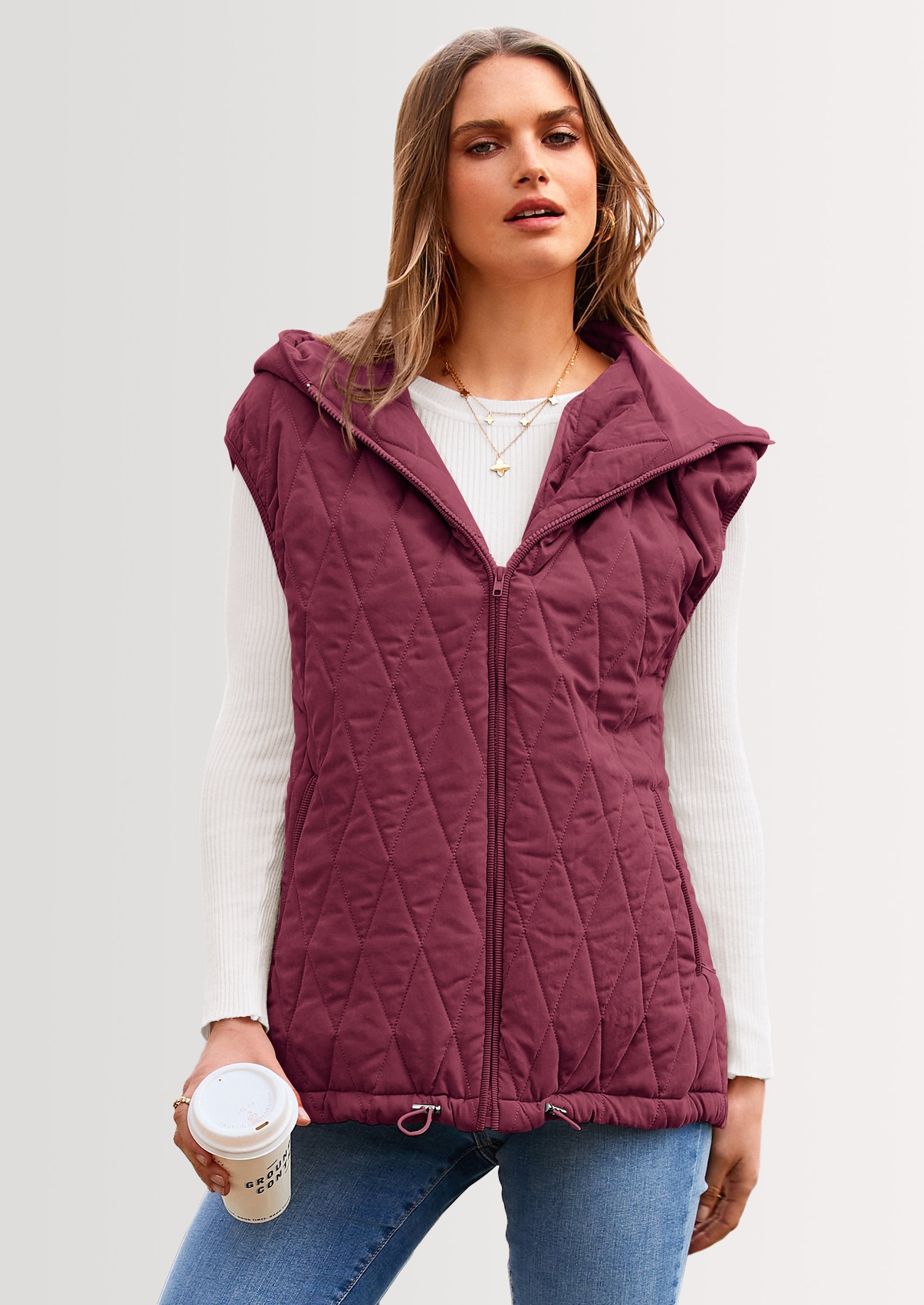 PRETTYGARDEN Women's Fall Spring Vest Casual Sleeveless Hooded Zip Up Jacket Trendy Winter Coat Outerwear PRETTYGARDEN