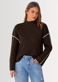 PRETTYGARDEN Women's Chunky Knit Sweaters Fall Long Sleeve Mock Neck Oversized Pullover Tops Winter Fashion Clothes