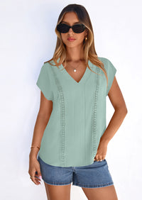 PRETTYGARDEN Spring Tops for Women Summer Fashion Clothes Dressy Casual Blouses Cap Sleeve V Neck Shirts Work Outfits PRETTYGARDEN