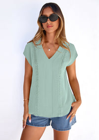 PRETTYGARDEN Spring Tops for Women Summer Fashion Clothes Dressy Casual Blouses Cap Sleeve V Neck Shirts Work Outfits PRETTYGARDEN