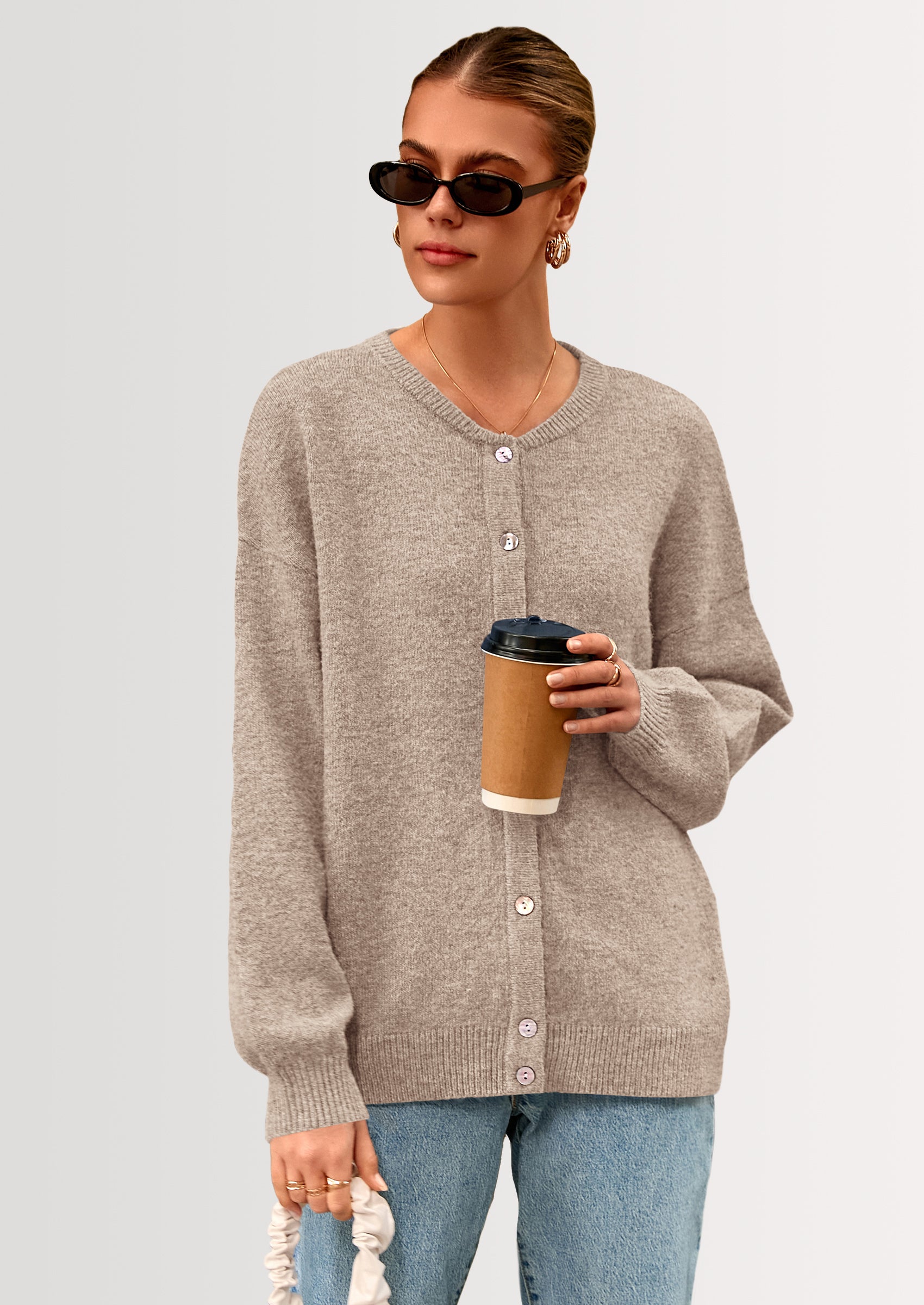 PRETTYGARDEN Fall Long Sleeve Cardigans for Women Trendy Open Front Winter Button Down Crewneck Soft Knit Sweater Jacket