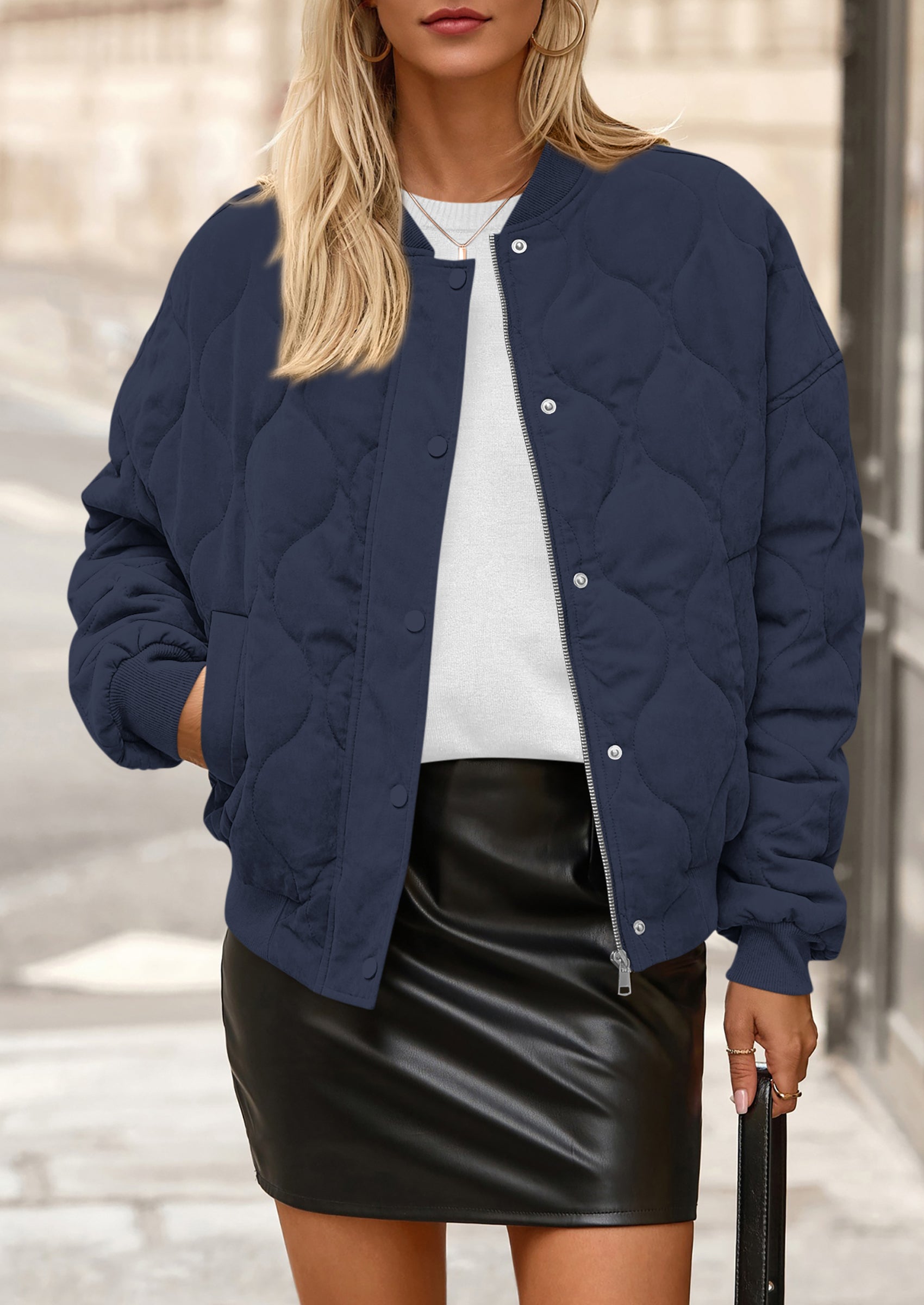 PRETTYGARDEN Women's Quilted Bomber Jacket Fall Fashion Lightweight Cropped Zip up Outerwear Winter Puffer Coats Pockets