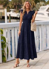 PRETTYGARDEN Womens Boho Maxi Dresses Summer Floral Lace Eyelet V Neck Spring Wedding Guest Dress Beach Vacation Clothes PRETTYGARDEN