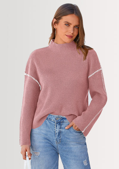 PRETTYGARDEN Women's Chunky Knit Sweaters Fall Long Sleeve Mock Neck Oversized Pullover Tops Winter Fashion Clothes