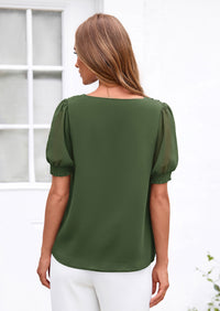 PRETTYGARDEN Womens Tops Dressy Casual Puff Sleeve Chiffon Blouses V Neck Business Work Shirts 2026 Summer Fashion Clothing