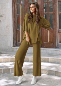 PRETTYGARDEN Women's 2 Piece Outfits Casual Short Sleeve Pullover Tops and Wide Leg Pants Lounge Sets Tracksuits