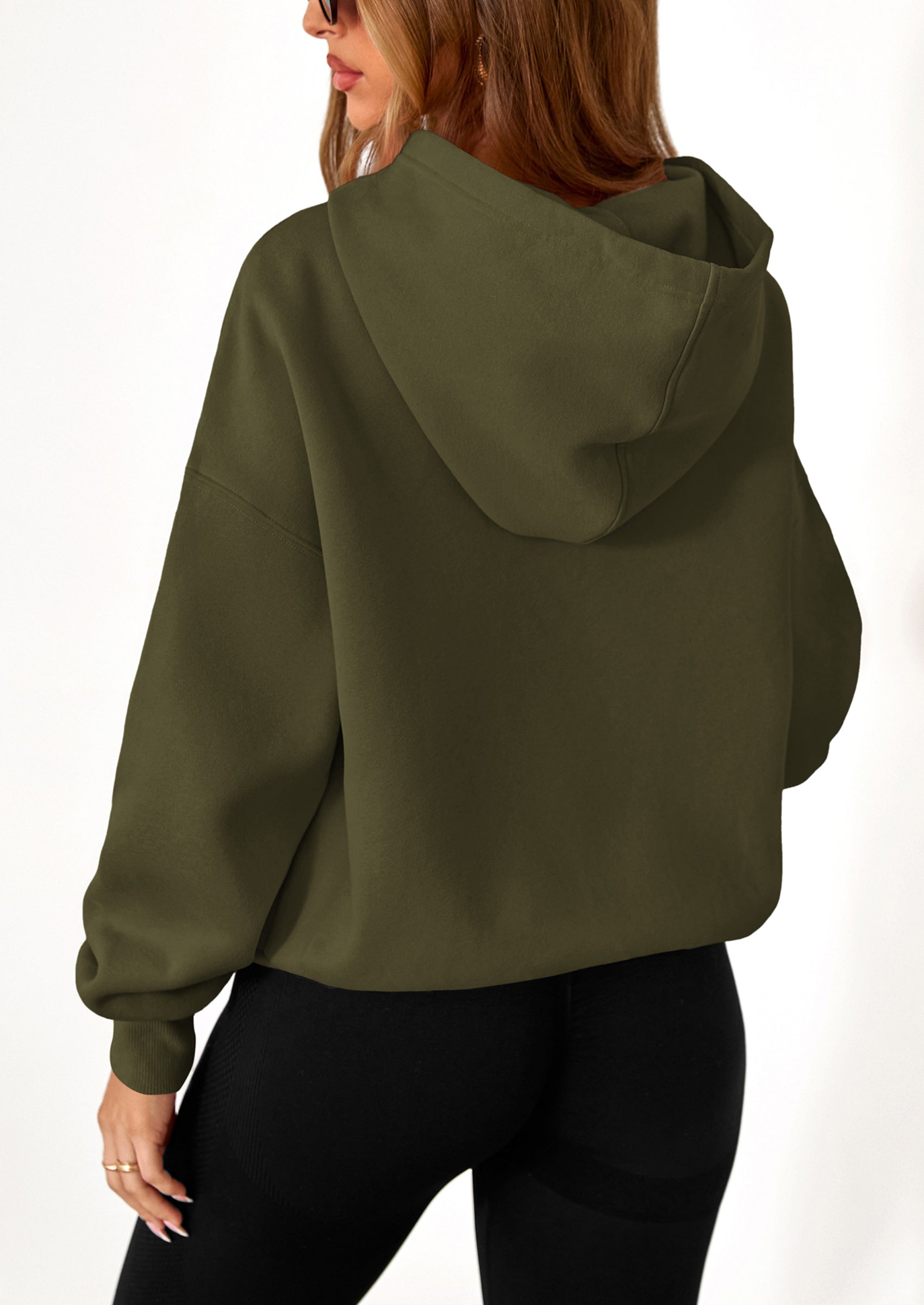 PRETTYGARDEN Women's Fall Hooded Sweatshirts Long Sleeve Half Zip Cropped Hoodies Pullover Winter Fashion Clothes