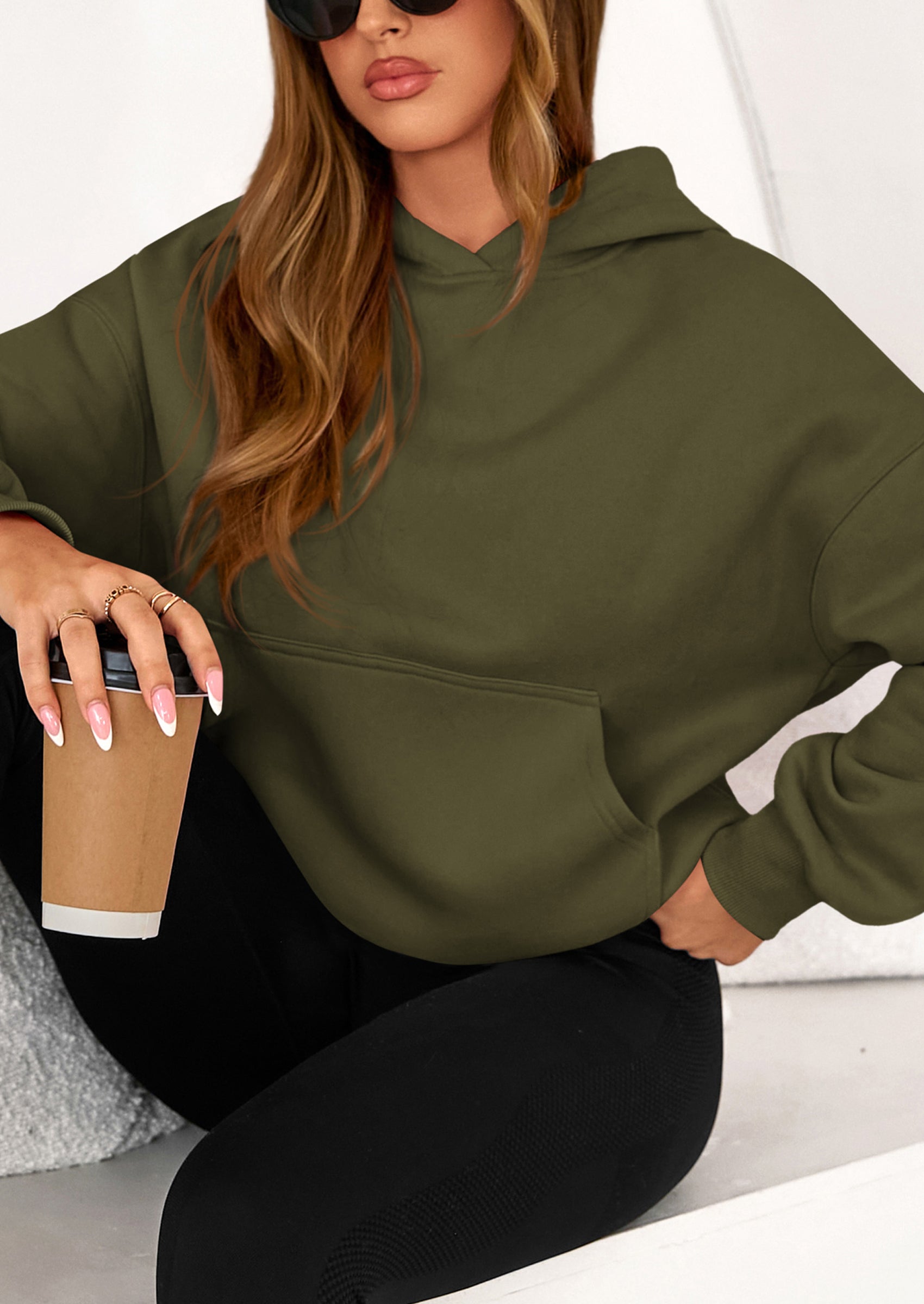 PRETTYGARDEN Women's Fall Hooded Sweatshirts Long Sleeve Half Zip Cropped Hoodies Pullover Winter Fashion Clothes