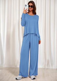 PRETTYGARDEN Women's 2 Piece Fall Sets  Casual Long Sleeve Shirts Wide Leg Pants Lounge Travel Outfits Fashion Clothing