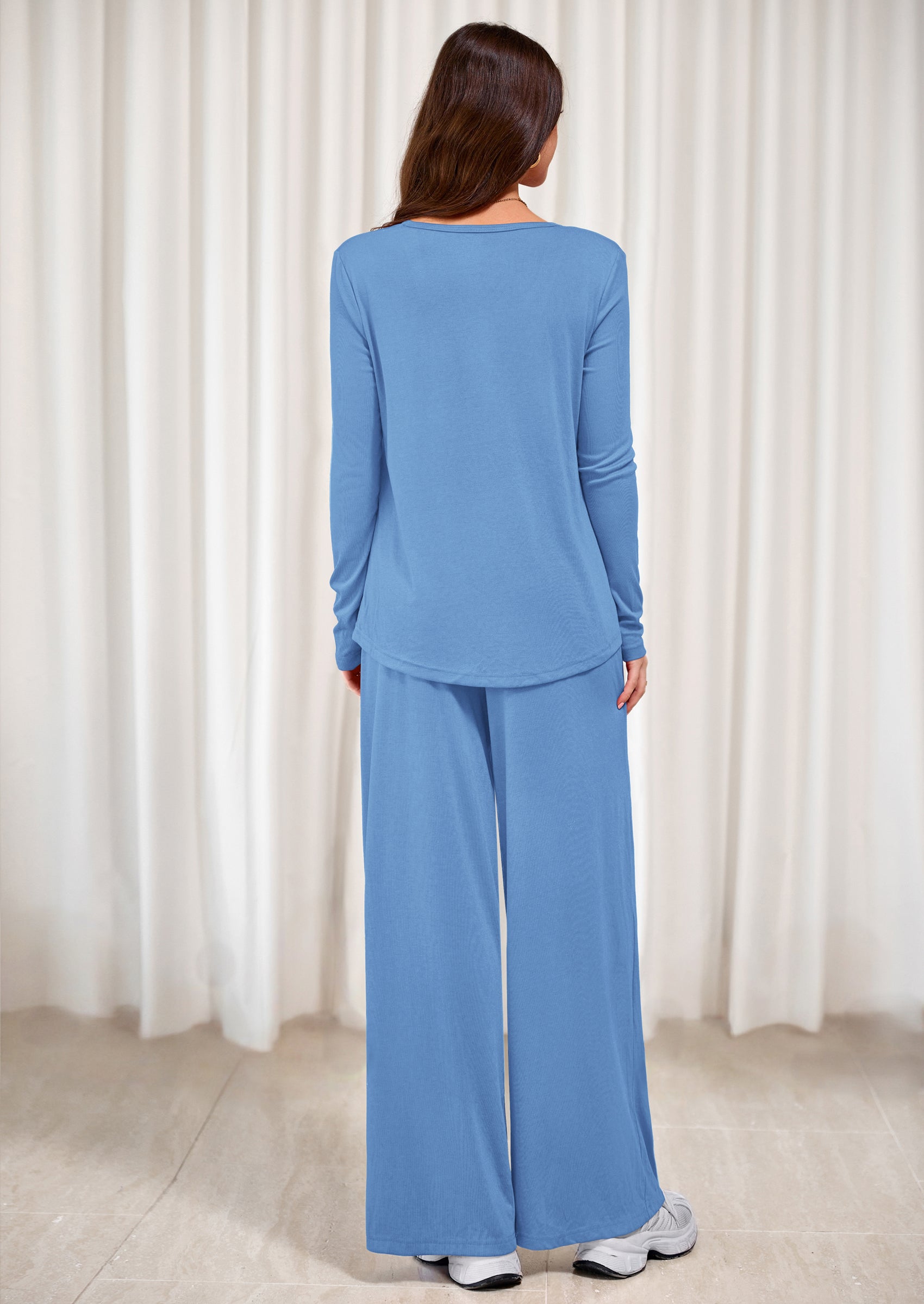 PRETTYGARDEN Women's 2 Piece Fall Sets  Casual Long Sleeve Shirts Wide Leg Pants Lounge Travel Outfits Fashion Clothing