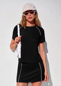 PRETTYGARDEN Women's Summer 2 Piece Skirt Sets Short Sleeve Shirts Tops Skorts Matching Workout Clothes Travel Outfits PRETTYGARDEN