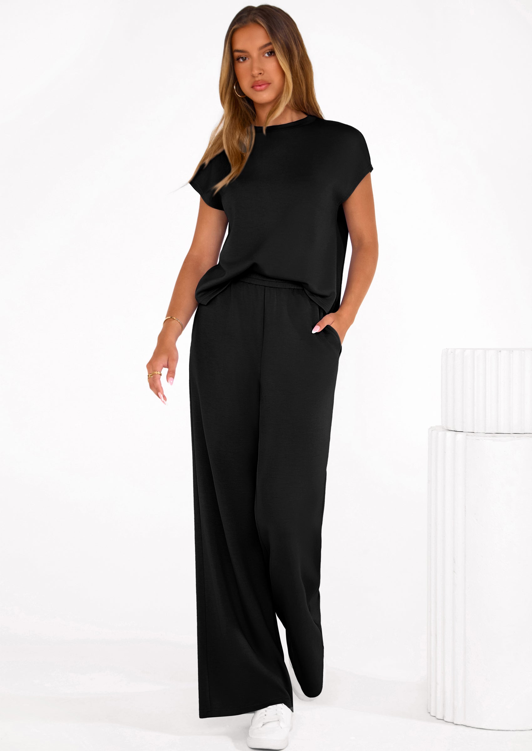 PRETTYGARDEN Womens 2 Piece Outfits Casual Cap Sleeve Lounge Set Summer Tracksuits Matching Sets Beach Fashion Travel Clothes PRETTYGARDEN