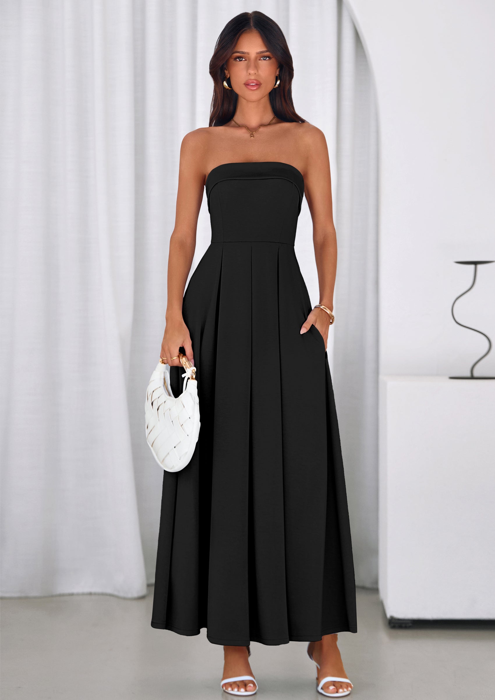 PRETTYGARDEN Cocktail Dresses for Women Summer Formal Elegant Tube Top Strapless Spring Wedding Guest Party Midi Dress PRETTYGARDEN