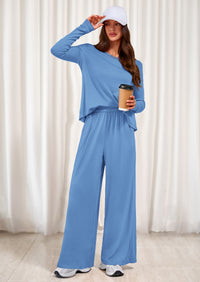 PRETTYGARDEN Women's 2 Piece Fall Sets  Casual Long Sleeve Shirts Wide Leg Pants Lounge Travel Outfits Fashion Clothing