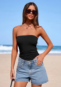 PRETTYGARDEN Women Tube Tops Strapless Going Out Crop Top Spring Fashion Y2K Summer Bandeau Shirt Beach Vacation Clothes PRETTYGARDEN