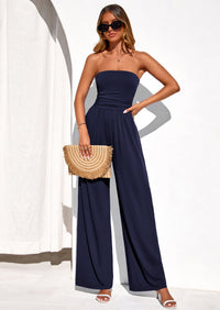 PRETTYGARDEN Womens Trendy Strapless Rompers Ruched Tube Top Wide Leg One Piece Jumpsuits Beach Vacation Summer Outfits PRETTYGARDEN