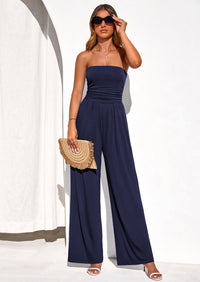 PRETTYGARDEN Womens Trendy Strapless Rompers Ruched Tube Top Wide Leg One Piece Jumpsuits Beach Vacation Summer Outfits PRETTYGARDEN