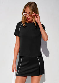 PRETTYGARDEN Women's Summer 2 Piece Skirt Sets Short Sleeve Shirts Tops Skorts Matching Workout Clothes Travel Outfits PRETTYGARDEN