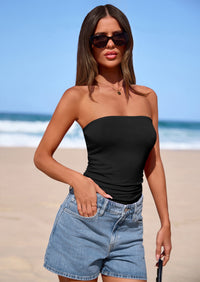 PRETTYGARDEN Women Tube Tops Strapless Going Out Crop Top Spring Fashion Y2K Summer Bandeau Shirt Beach Vacation Clothes PRETTYGARDEN