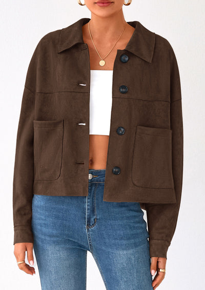 PRETTYGARDEN Women's Faux Suede Cropped Jacket Casual Lightweight Fall Fashion Winter Coats Outerwear Trendy Clothes